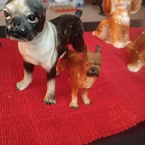Ceramic Dog Figurine Set - Black, White, and Brown